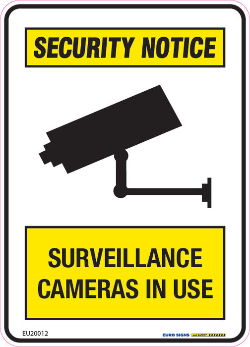 Sign SURVEILLANCE CAMERAS IN USE +graphic Black/Yellow/White