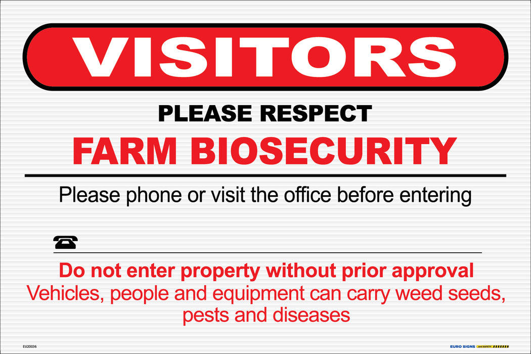 Sign FARM BIOSECURITY Wht/Blk/Red - w600 x h450mm CORF