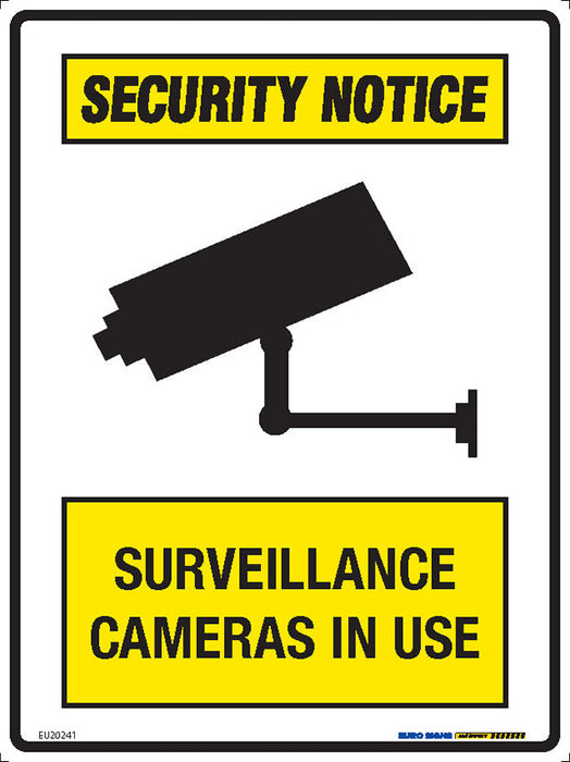 Sign SURVEILLANCE CAMERAS IN USE +graphic Black/Yellow/White