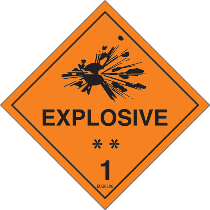 Sign EXPLOSIVE 1 Class Label diamond Orange/White/Black DECAL