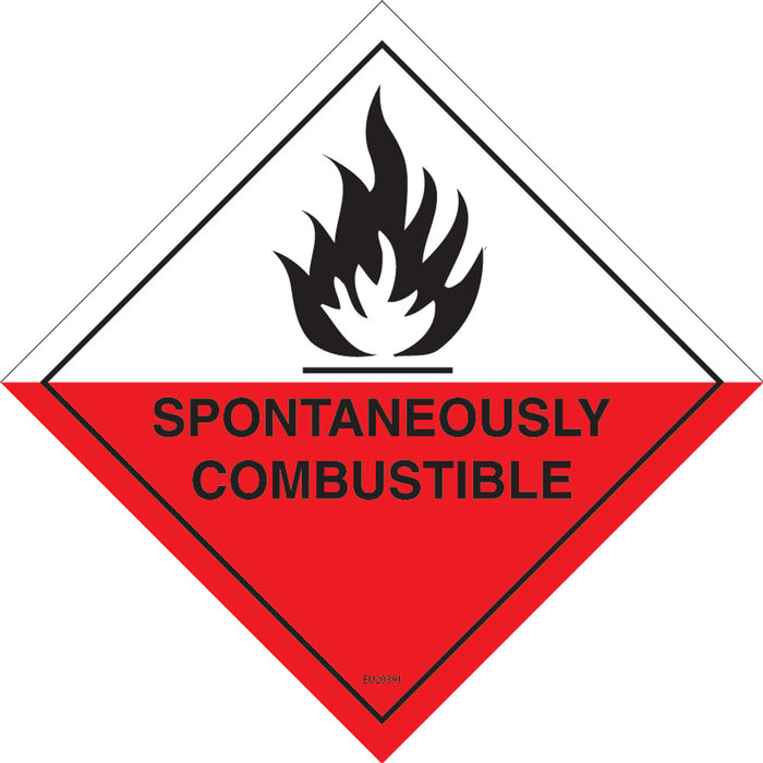 Sign SPONTANEOUSLY COMBUSTIBLE 4 Class Label diamond Black/Red/White DECAL