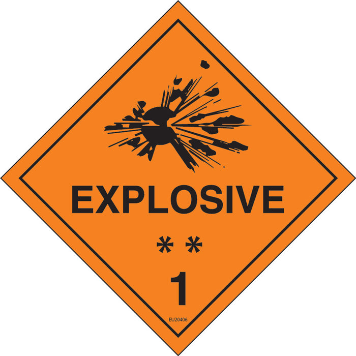 Sign EXPLOSIVE 1 Class Label diamond Orange/White/Black DECAL