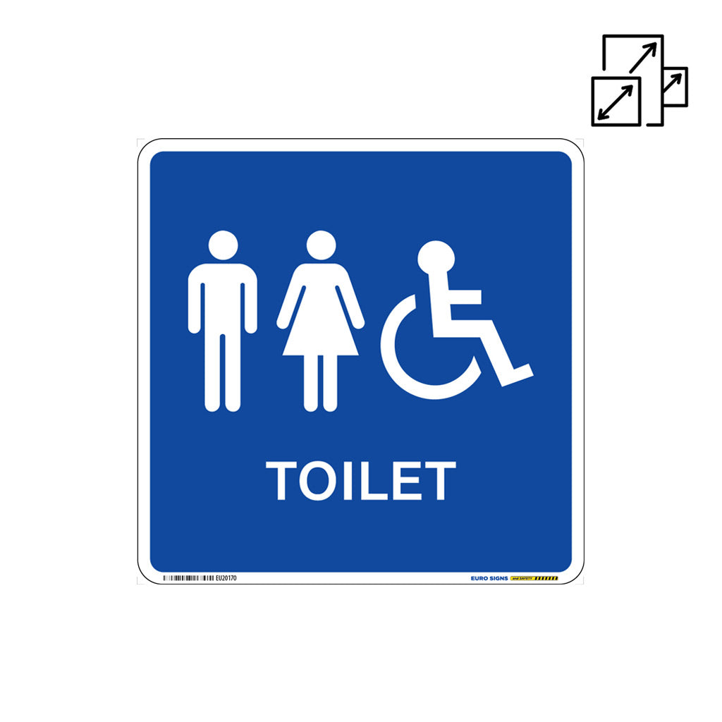 Sign Toilet Male Female Disabled White Blue — Euro Signs & Safety