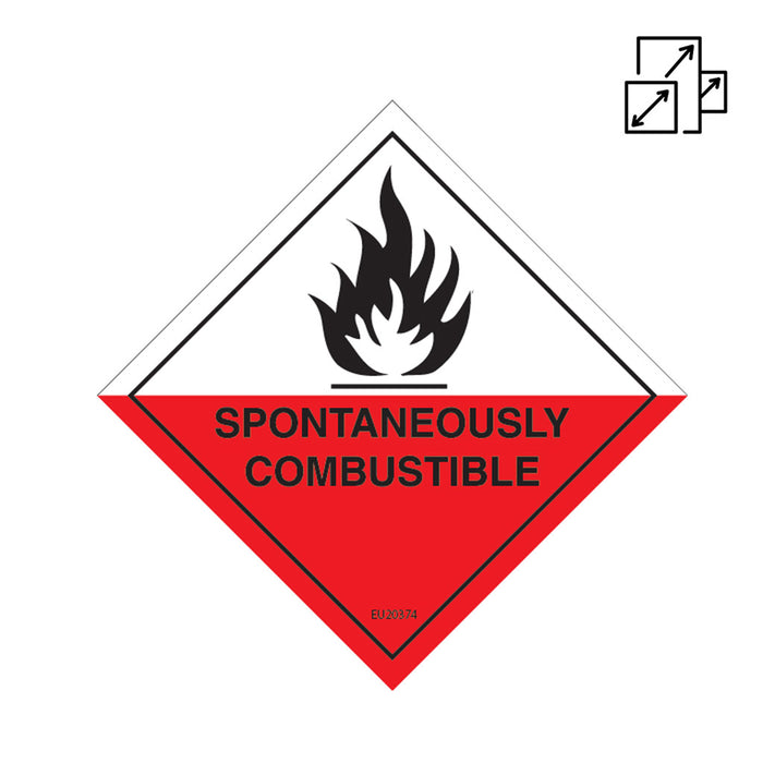 Sign SPONTANEOUSLY COMBUSTIBLE 4 Class Label diamond Black/Red/White DECAL