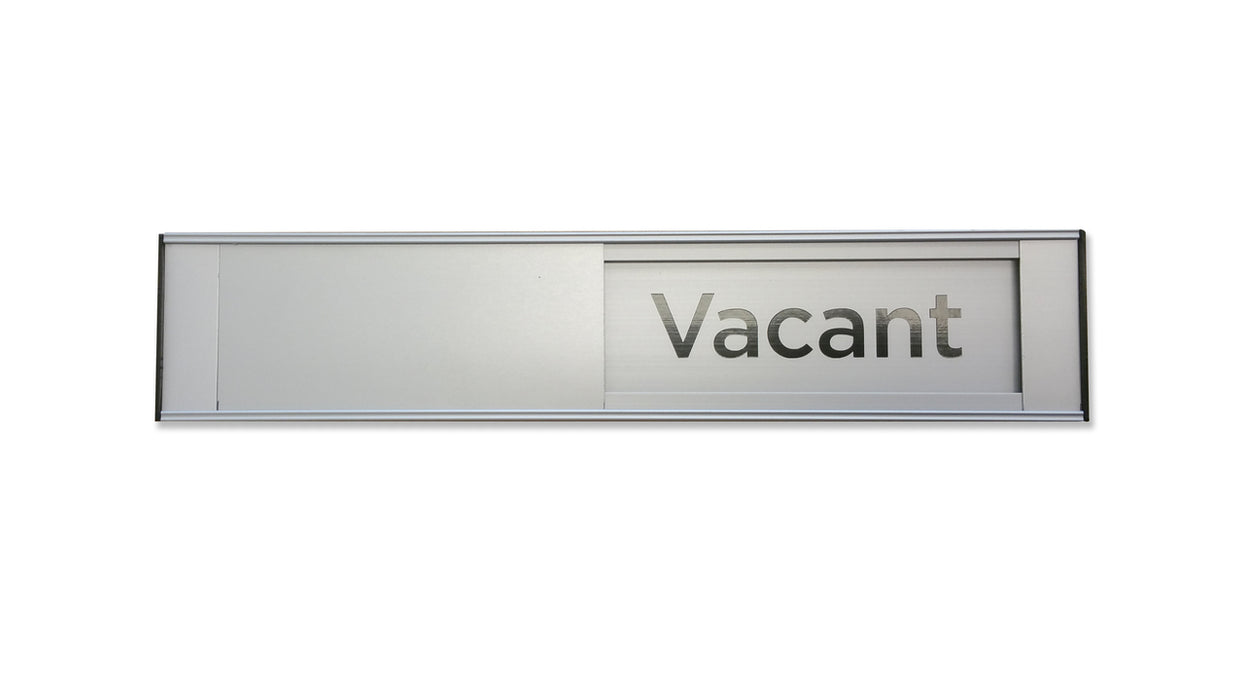 sign IN USE or VACANT Sliding for door Blk/Silv - w290 x h60mm METAL