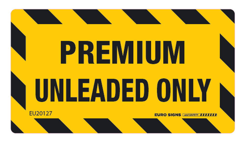 Sign PREMIUM UNLEADED ONLY Chevron Border Blk/Ylw - w90 x h50mm DECAL