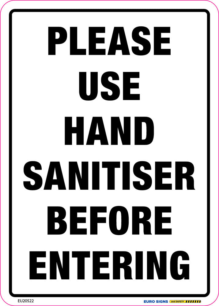 Sign covid PLEASE USE HAND SANITISE Blk/Wht - w150 x h210mm DECAL ...