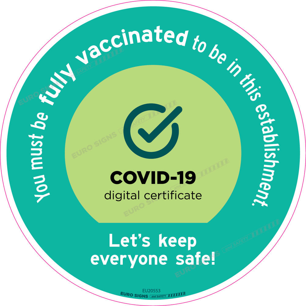 Sign covid MUST BE FULL VACCINATED floor sticker Indoor Teal/Wht/Blk ...