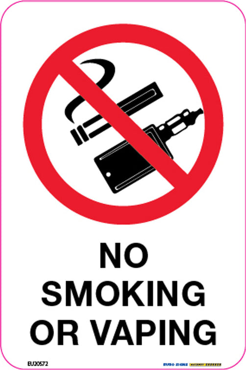 NO SMOKING OR VAPING 100x150 DECAL — Euro Signs & Safety