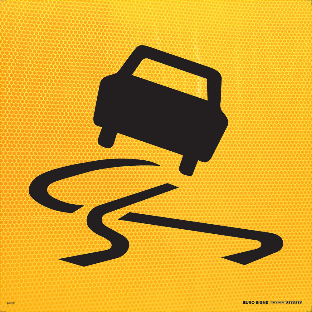 Sign Slippery road CAR +graphic Class 1 Reflc Blk/Ylw - 600 x 600mm CO ...