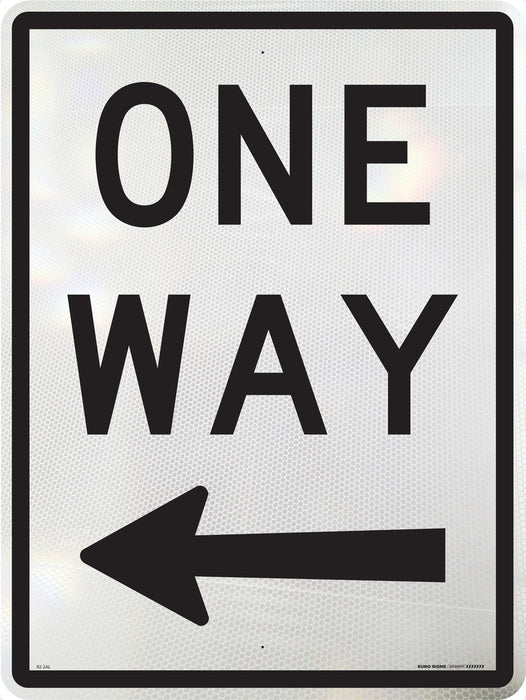 Sign ONE WAY <- Left Class1 Refelct Blk/Wht - w450 x h800mm ALUM